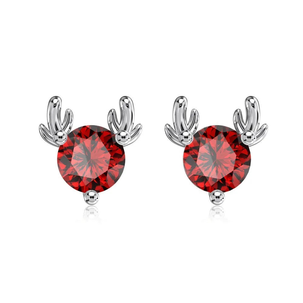 S925 sterling silver geometric elk horn stud earrings for women with electroplated finish