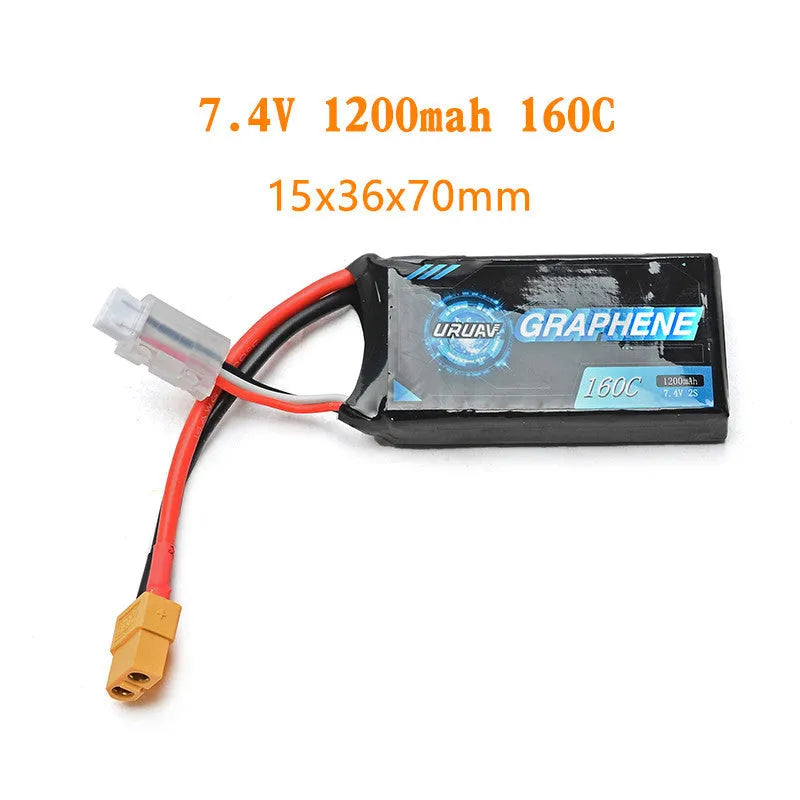 7.4V 1200mAh RC lithium battery with compact 15x36x70mm dimensions