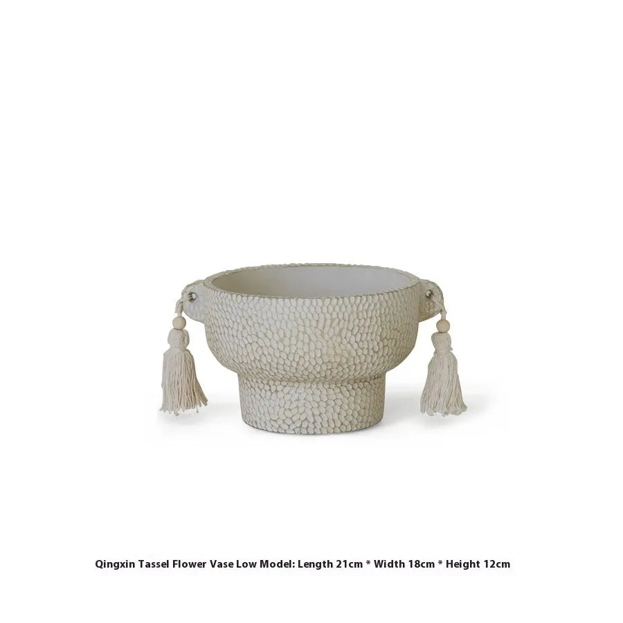 Ceramic succulent pot with tassel flower design in quiet style for home decor