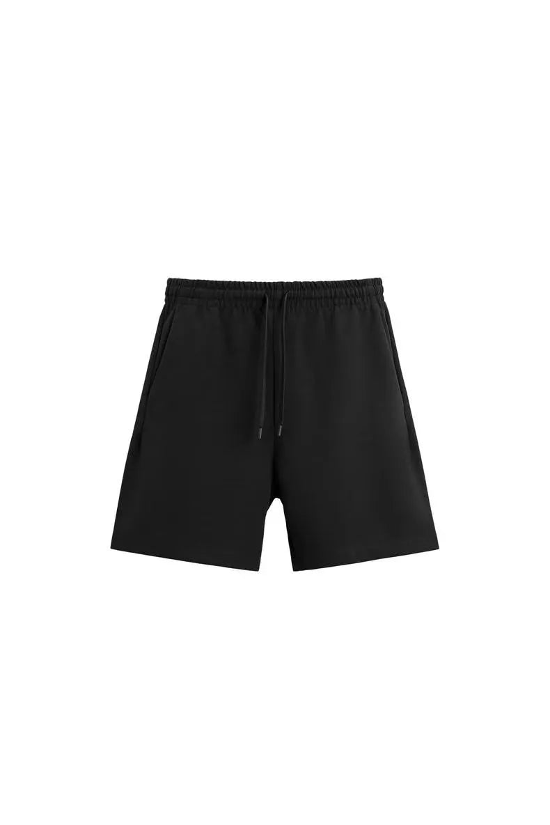 Loose double-sided cloth texture short sleeve top and matching shorts set on a hanger.