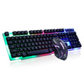 Limei Gtx300 gaming keyboard and mouse set in black orange glow with USB wired connection and 104-key backlit keyboard for desktop PC.