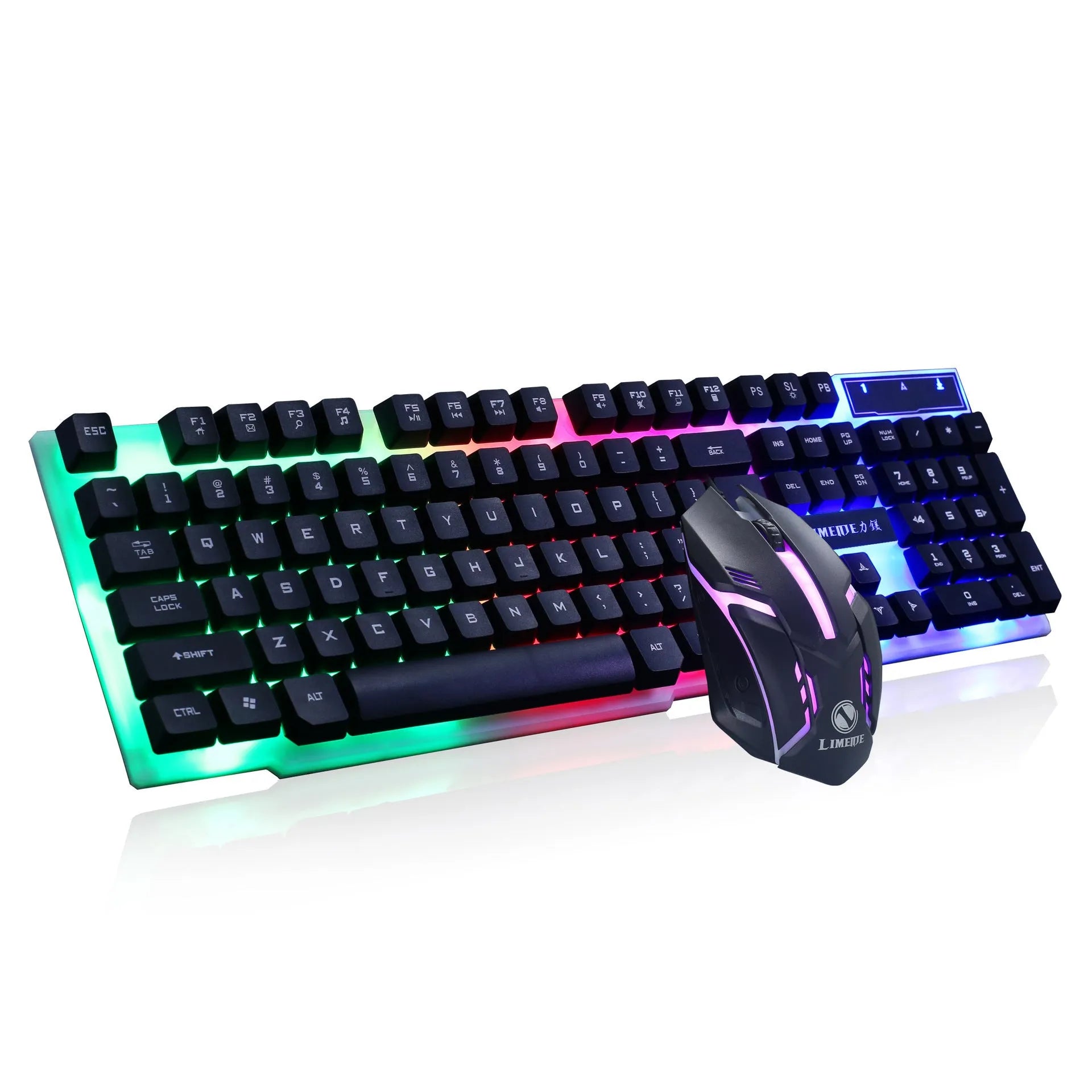 Limei GTX300 white gaming keyboard and mouse set with backlit keys on a desktop