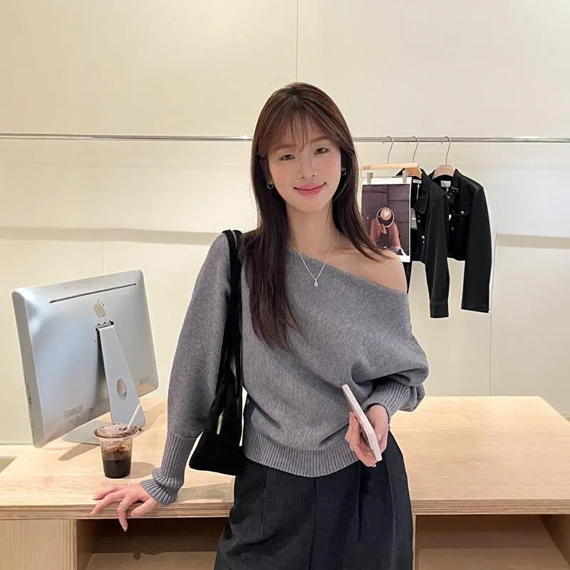 Women's long sleeve viscose pullover blouse in carbon grey, shown as a free-size casual top.