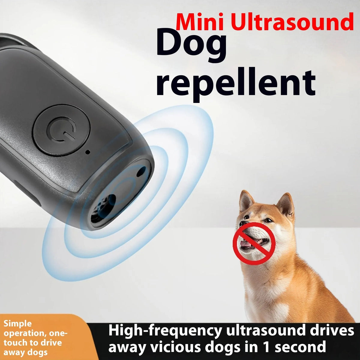 Tag Mini Ultrasonic Dog Dispeller plastic handheld device with lanyard in black