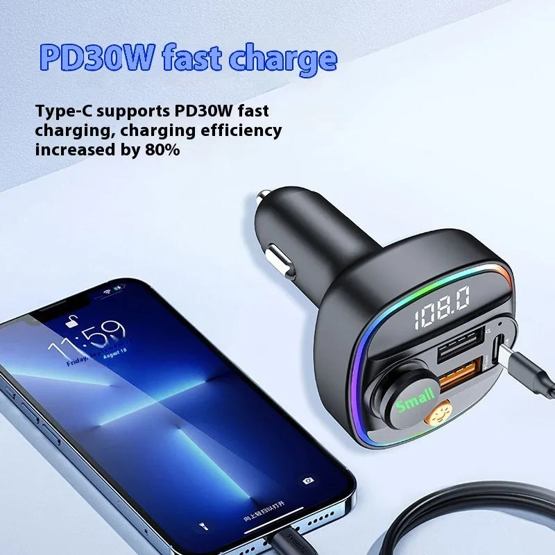 Multifunctional car charger with 1.8 inch display, ABS casing, and MP3 function in black finish