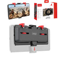 Black PG-9137 mobile phone gaming trigger bracket with adjustable metal trigger and telescopic phone clip.