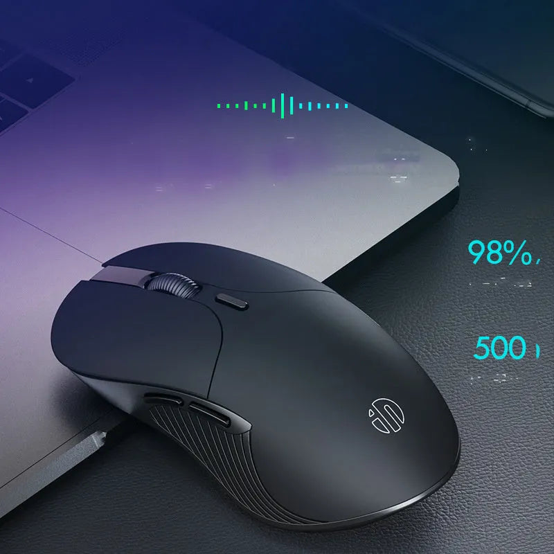 Black wireless voice mouse with six buttons and compact 123x35x65.5mm dimensions