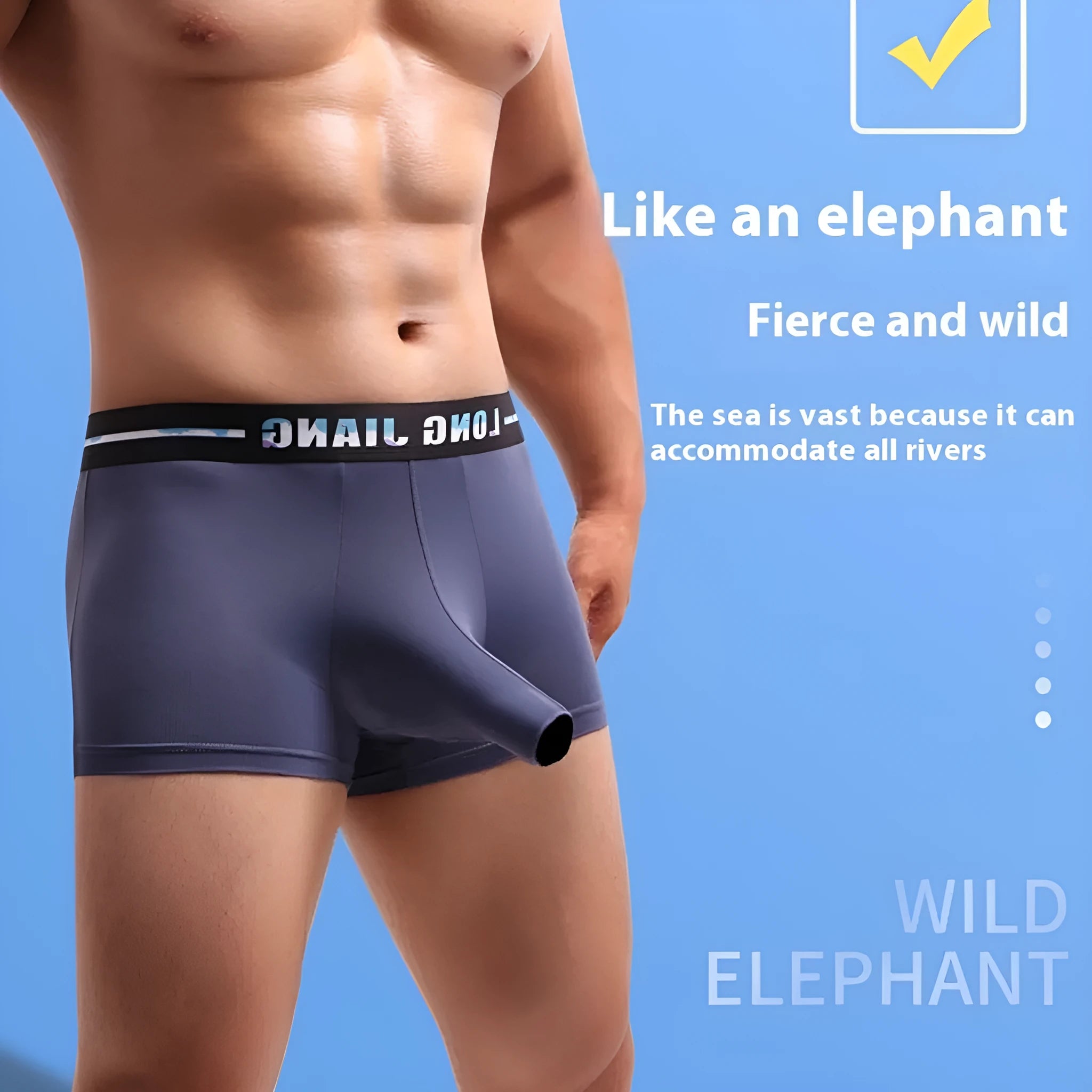 Men's solid colour ice silk boxer shorts in a mid-waist design on a white background.