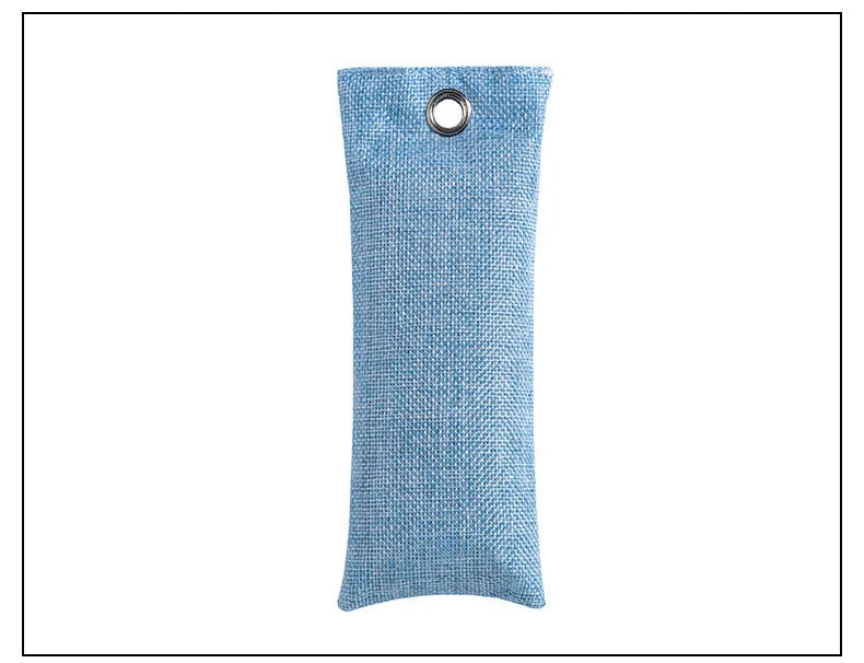 Black bamboo charcoal deodorising bag for shoes measuring 16.5 by 6.5 centimetres