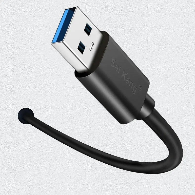 Black USB 3.0 and USB 2.0 male to female extension cable showing connectors and length options from 1 to 5 metres