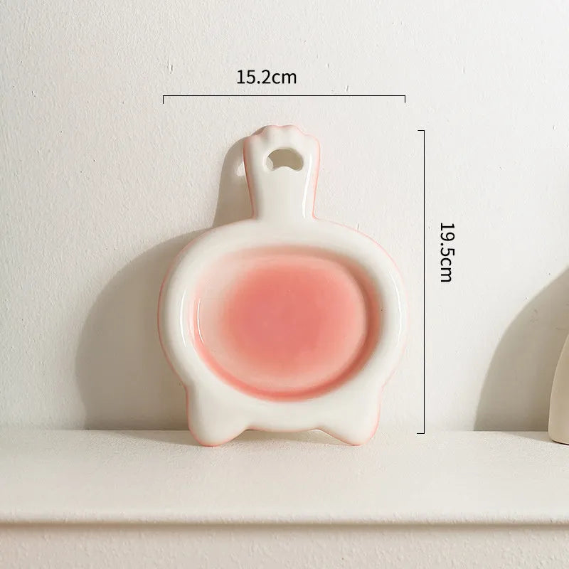 Ceramic cat bowl and plate set in blue, green, pink, or yellow with non-slip bottom