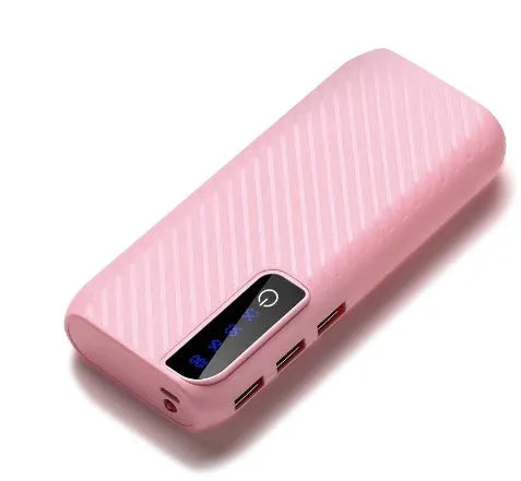 20000mAh portable power bank in black, blue, pink, or white with dual USB outputs