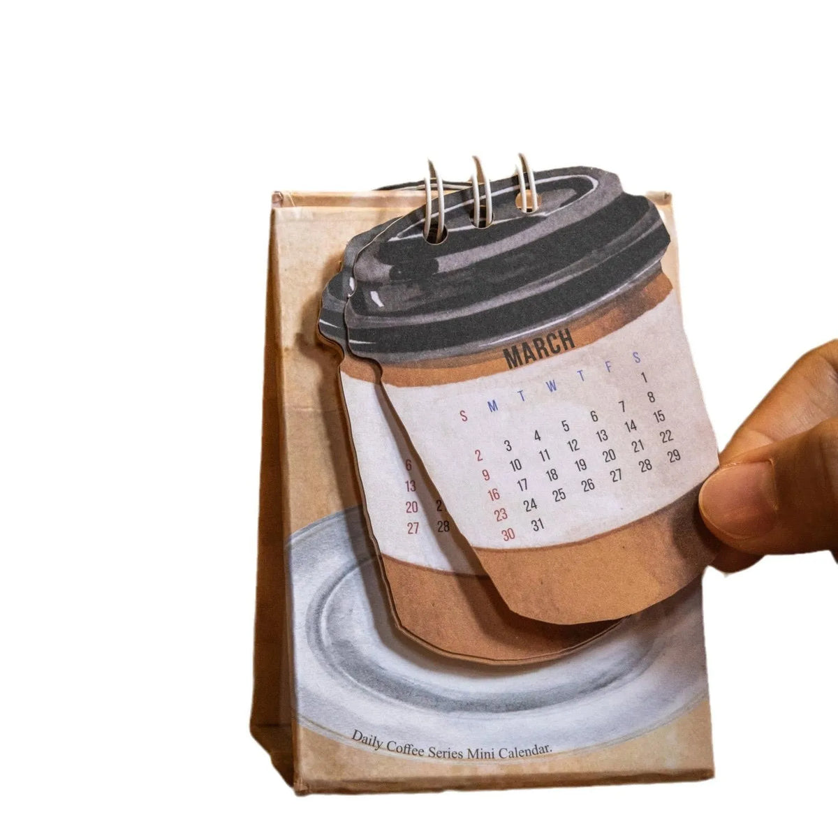 Mini desk calendar 2025 coffee series paper simple modern design daily page calendar 8x8 cm