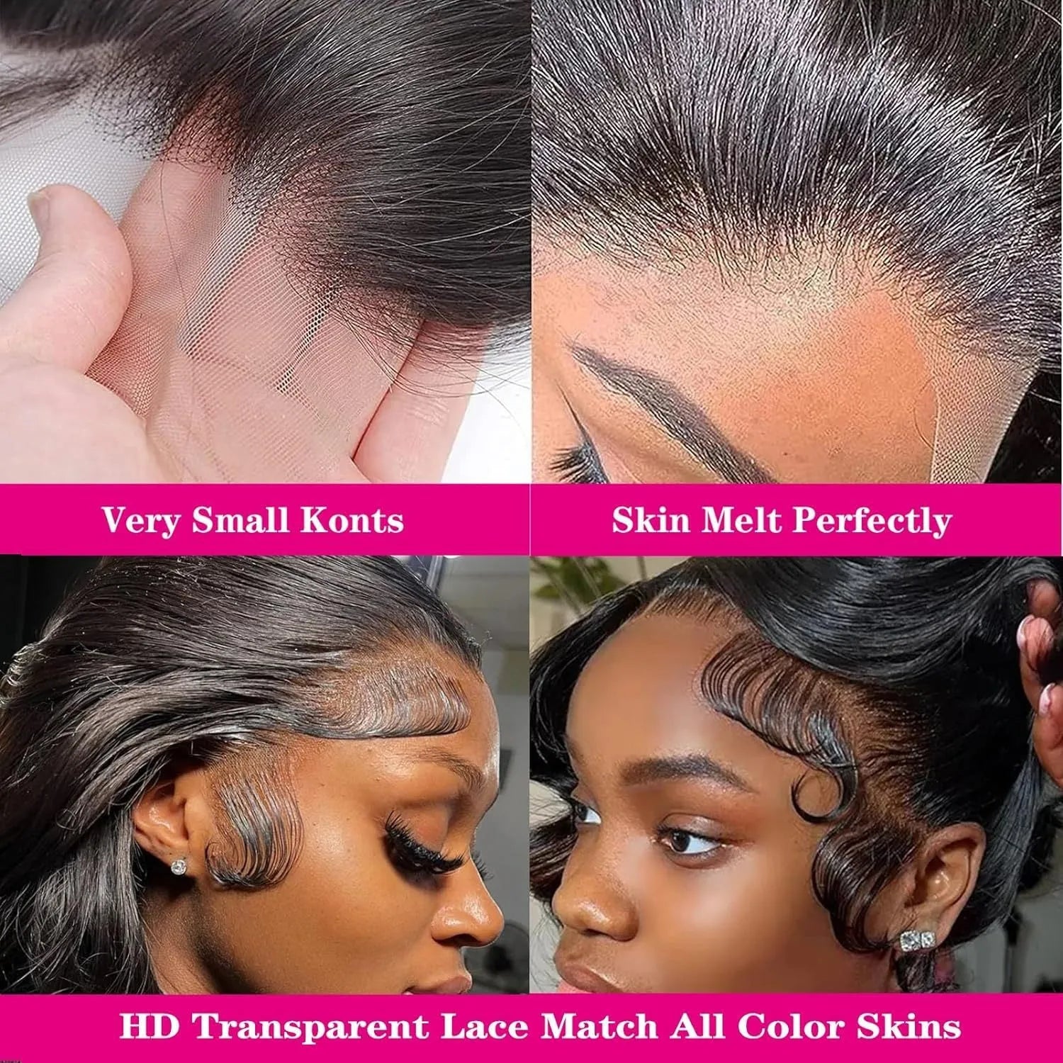Black synthetic full-head wig with medium-length hair and large, curly waves on a display.