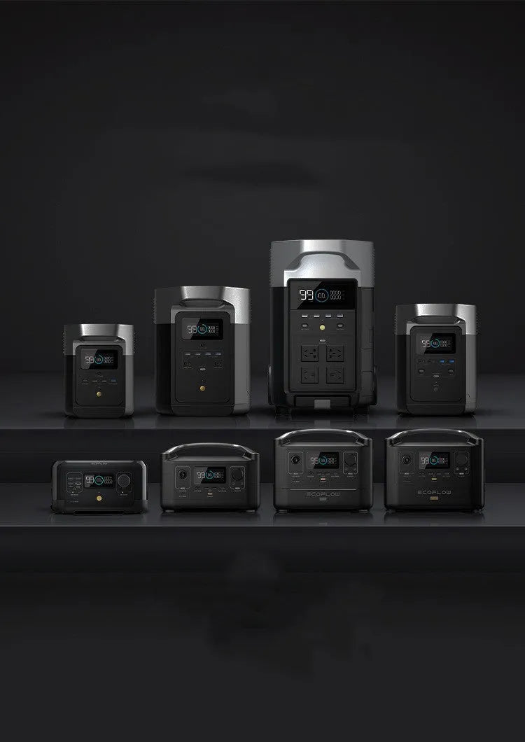 RIVER Pro 720Wh portable power station with front panel showing AC outlets, USB ports, and display screen