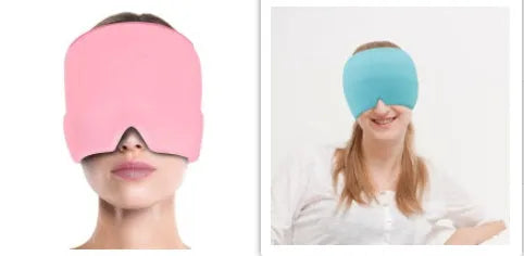 Elastic cloth gel eye mask for headache relief in black, pink or sky blue colours