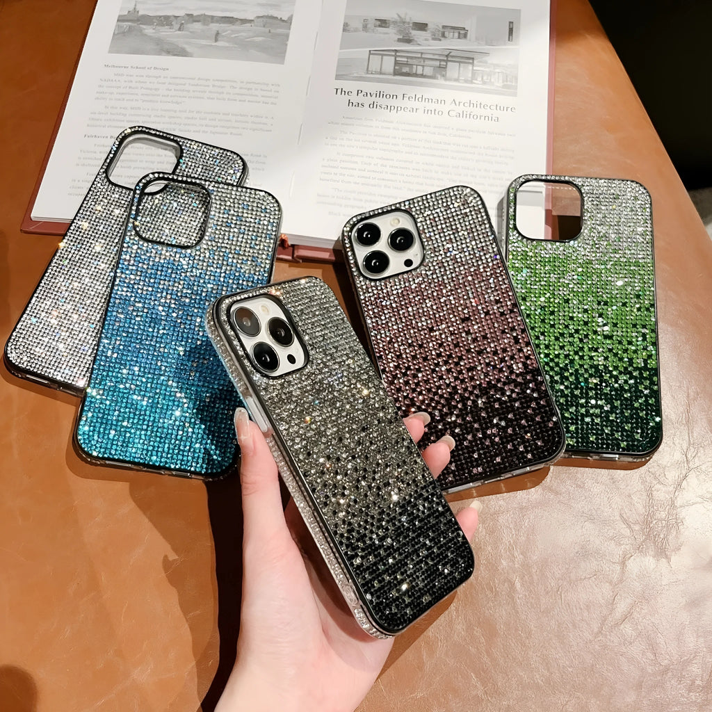 Gradient edge drill phone case with rhinestones for Apple iPhone 16 Pro Max in gradient 1 colour