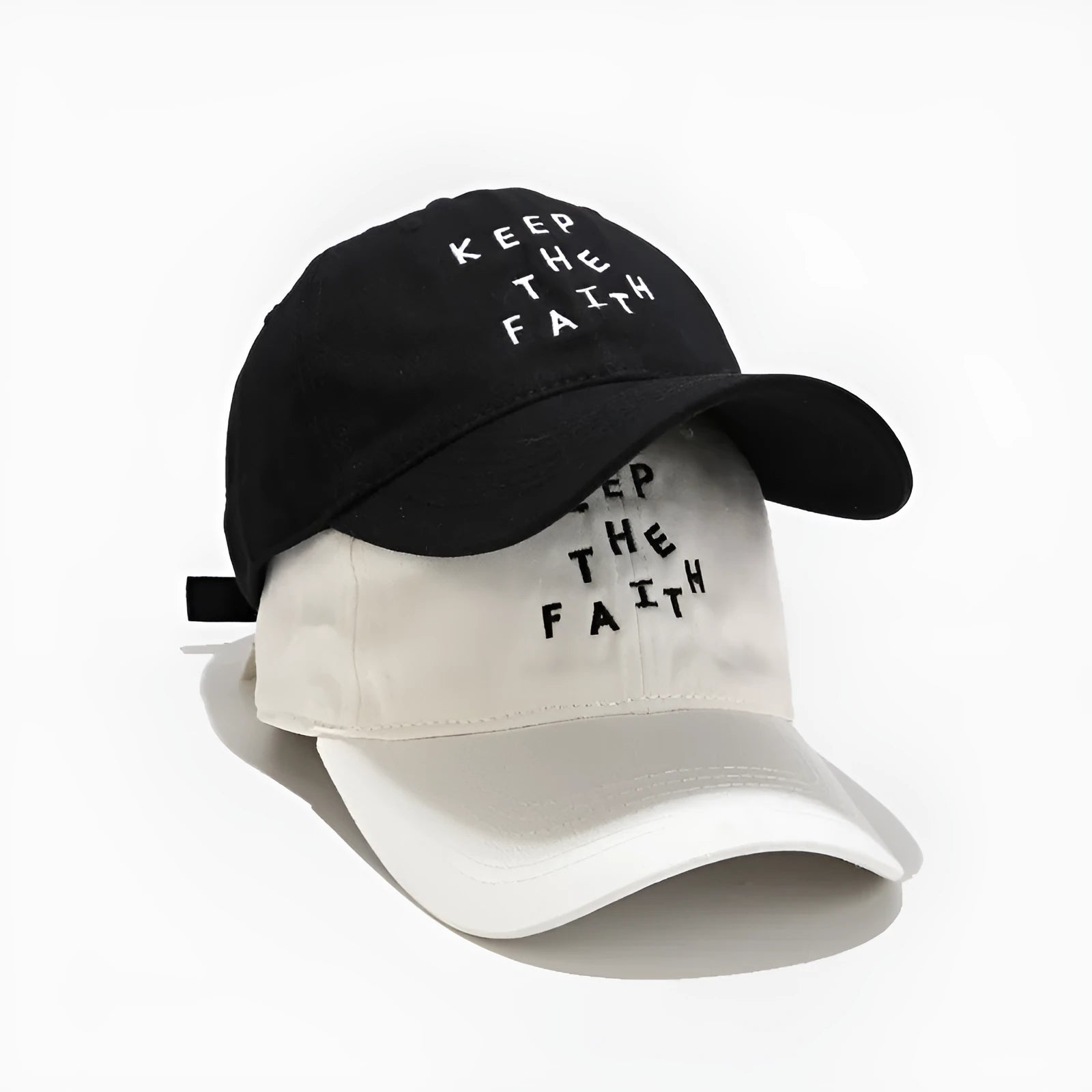 Men's beige cotton baseball cap with adjustable strap and dome crown on a white background.