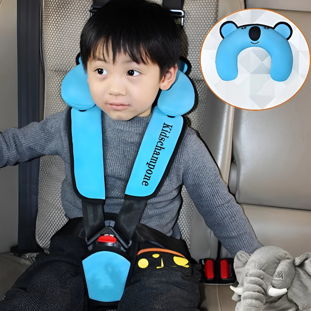 Portable child safety seat belt retainer in rose pink, charm red, or sky blue for toddlers 12-36kg