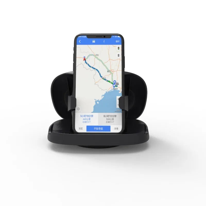 Black plastic rotating car phone bracket with suction cup mount for windscreen or dashboard installation