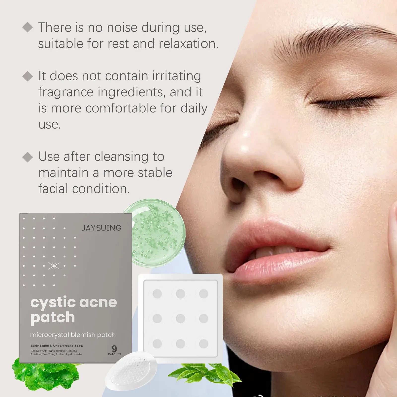 Nine acne repair microneedle patches with tea tree oil and Centella asiatica for spot treatment