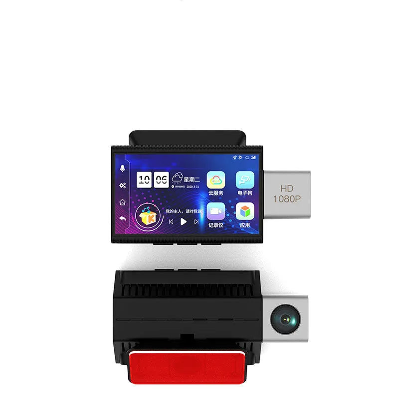Black 4G tachograph front and rear dash cam with touch screen and dual cameras