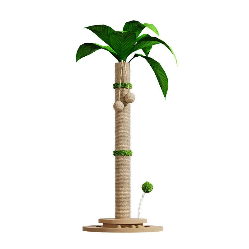 Canna coloured vertical cat climbing frame with hemp rope scratching surface and density plate base