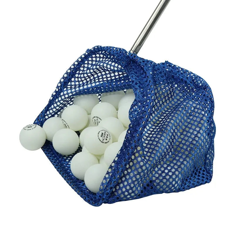 Portable retractable foldable table tennis ball picking net with stainless steel frame and blue four-corner net