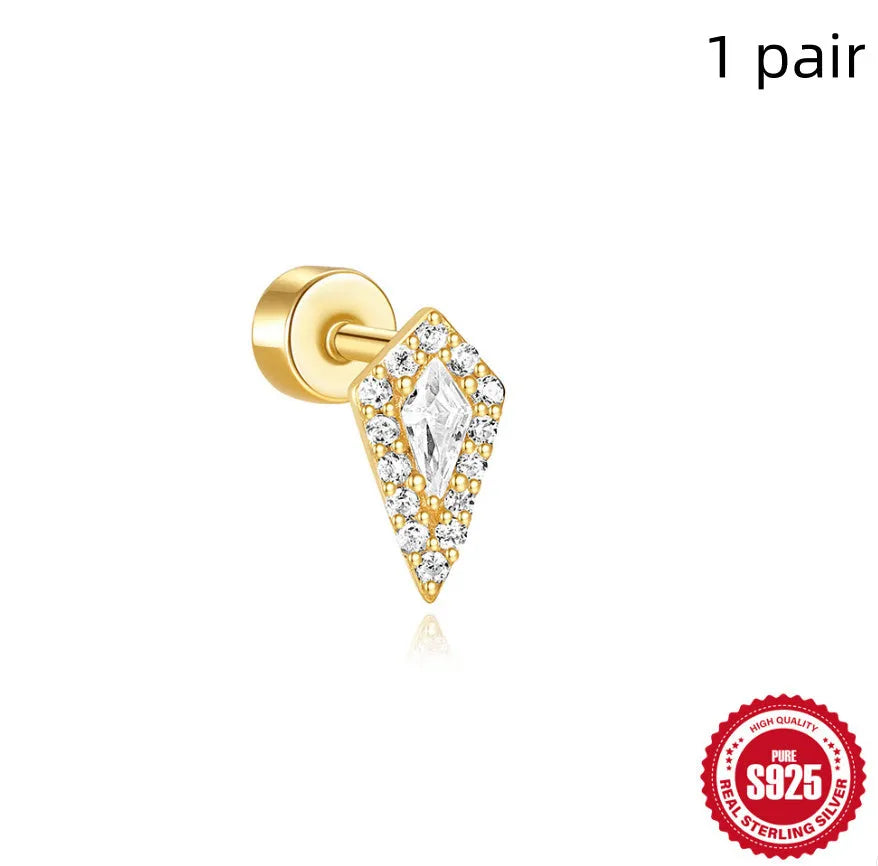 S925 sterling silver flat column geometric ear bone stud with gold electroplated finish