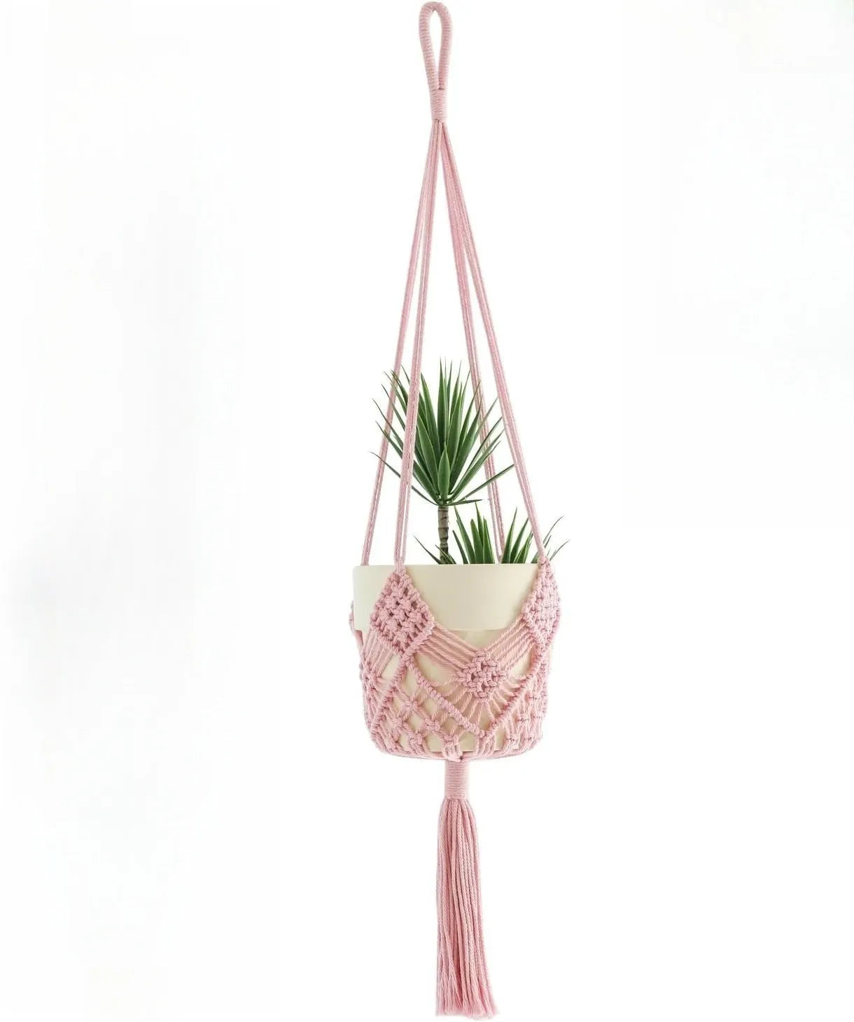 Hand-woven polyester cotton flower pot cover in brown colour with textured surface