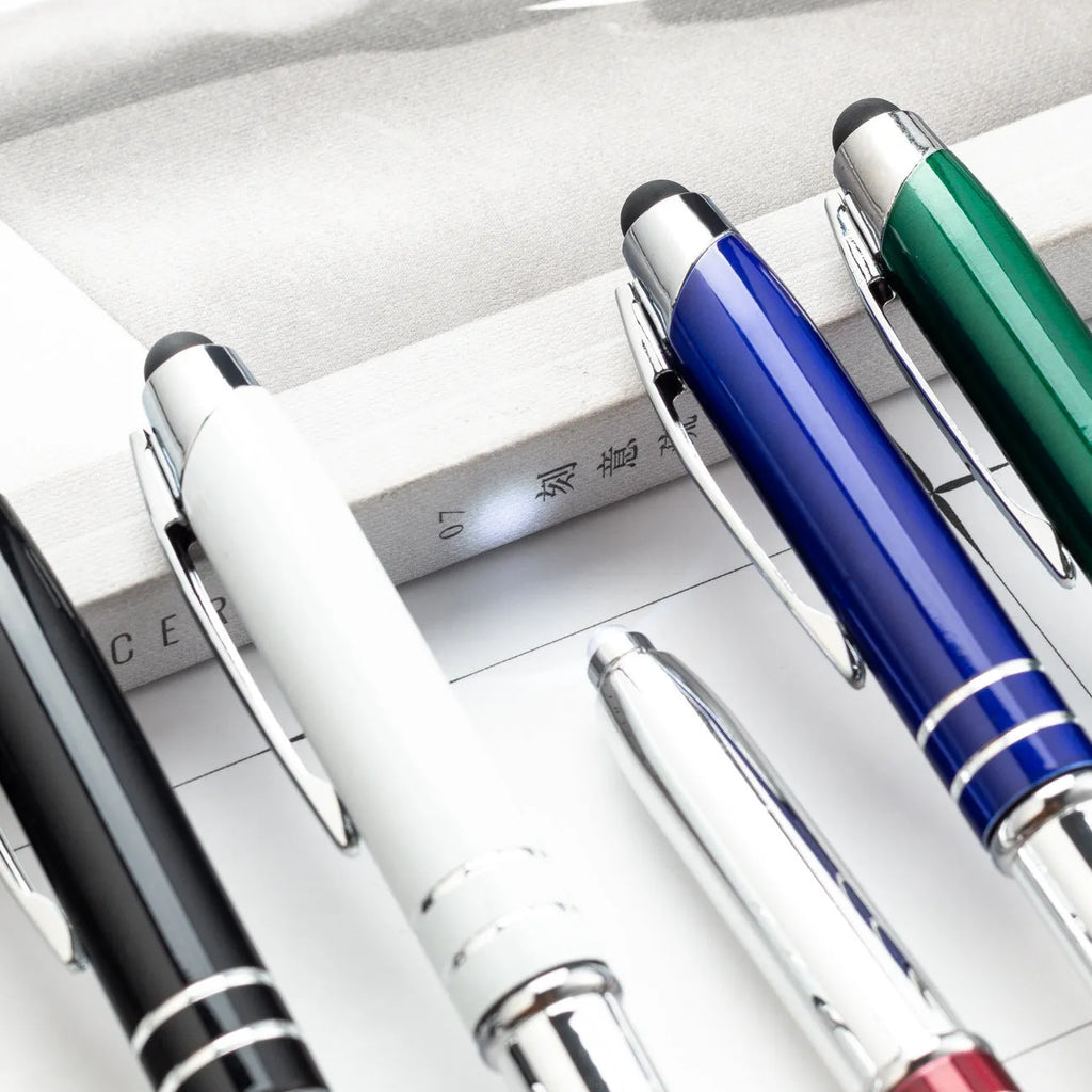 Multifunctional metal capacitive stylus pen with LED light in five colour options