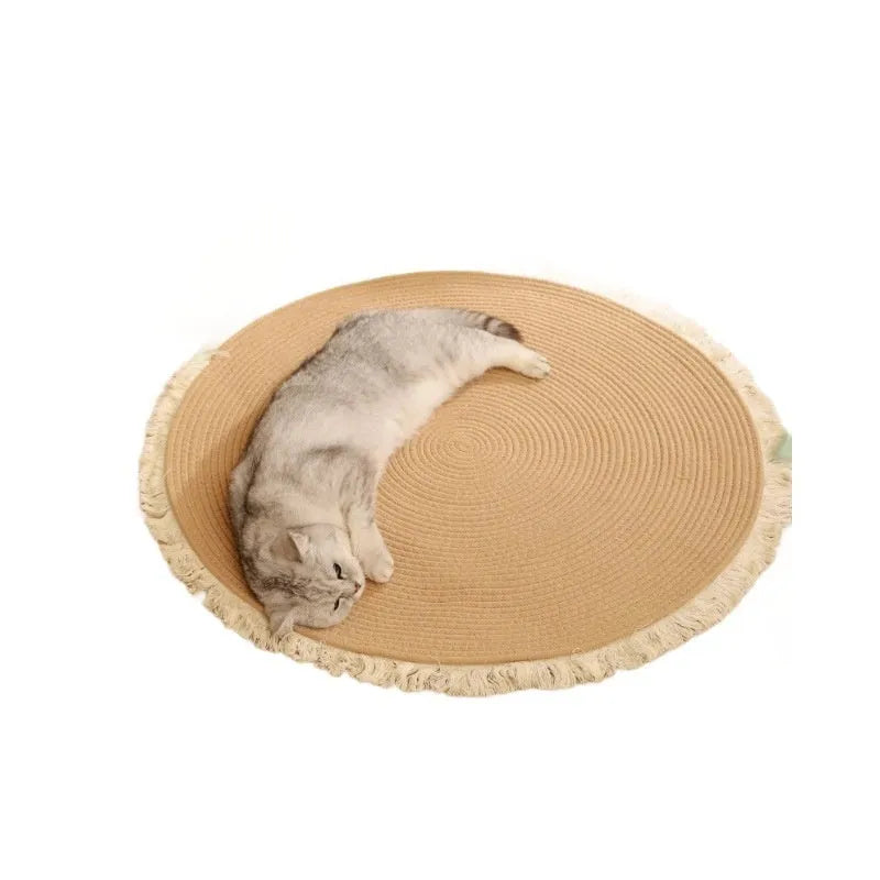Natural papyrus cat nest bed in tassel color, woven wear-resistant surface, simple style