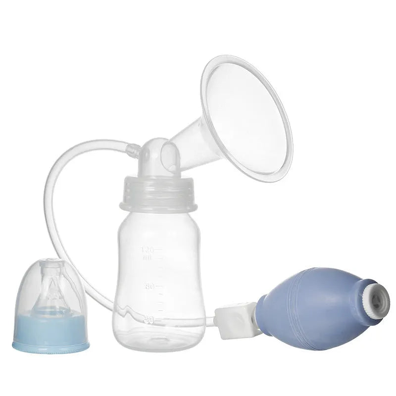 Pink silicone manual hand-kneaded breast pump on light background
