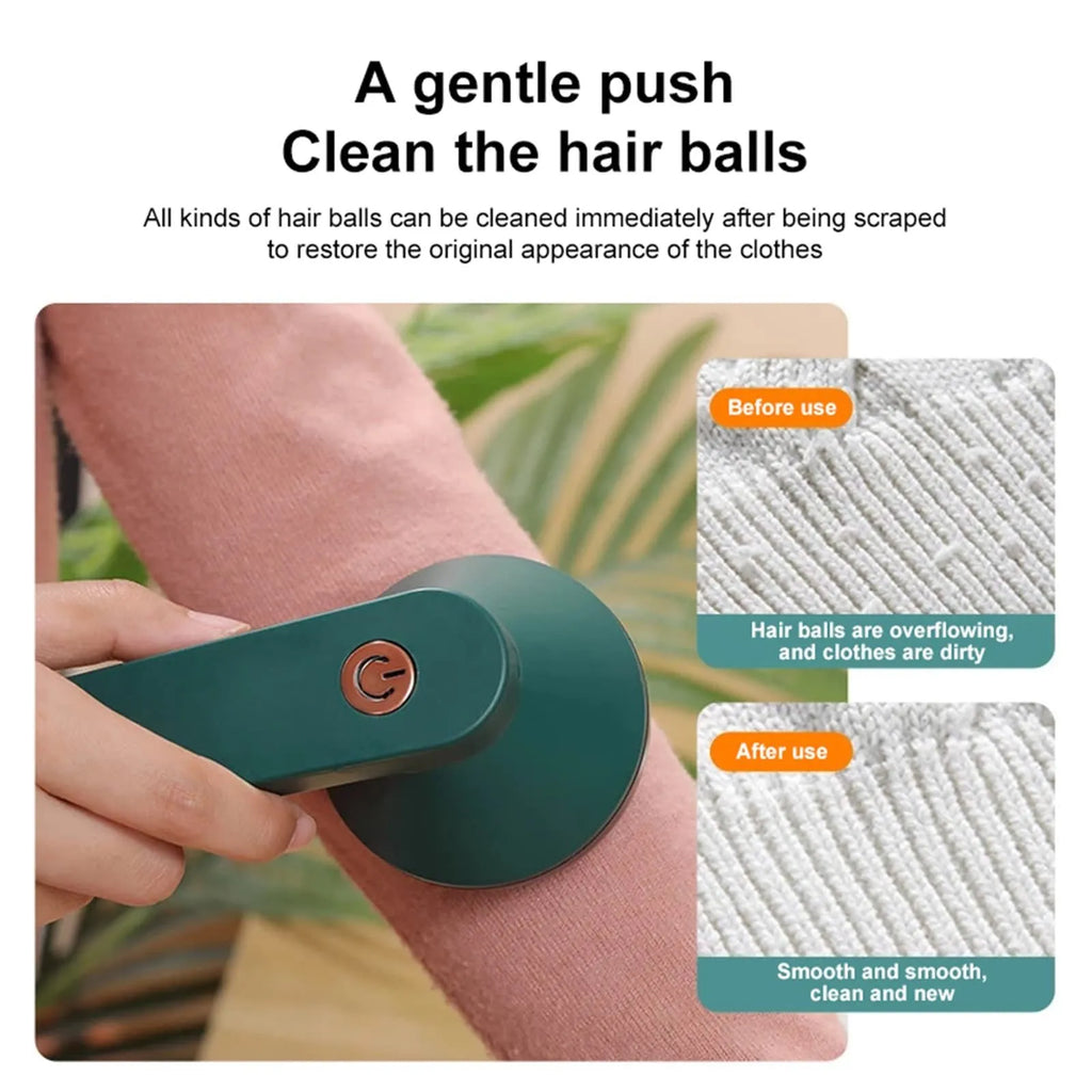USB rechargeable electric lint remover in white with stainless steel blade and honeycomb mesh cover