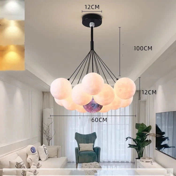 Nordic fish-shaped chandelier with moon bubble design in gold and black colour options
