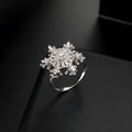Copper rotating snowflake ring for women, adjustable opening, gold colour, floral shape, electroplated finish