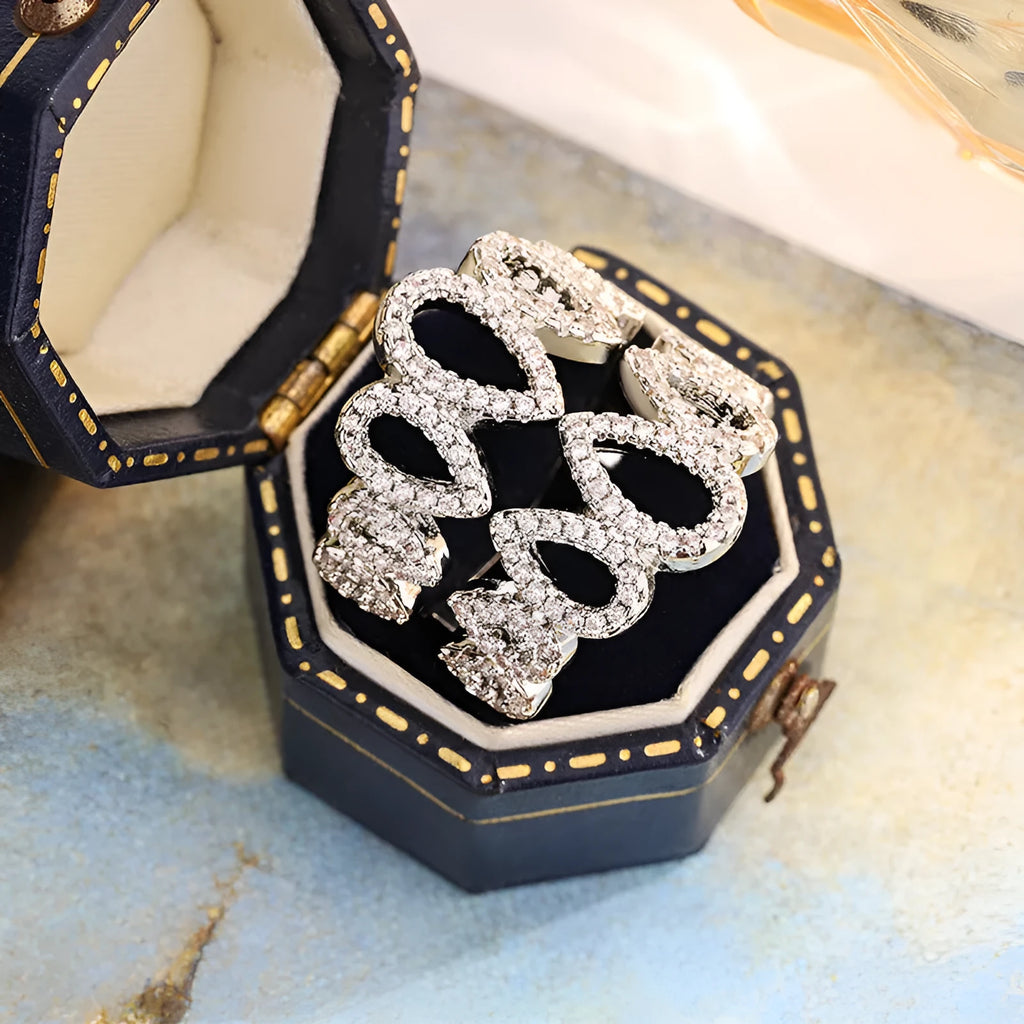 Gold plated copper ring with hexagon cubic zirconia inlay, women's ring size 8