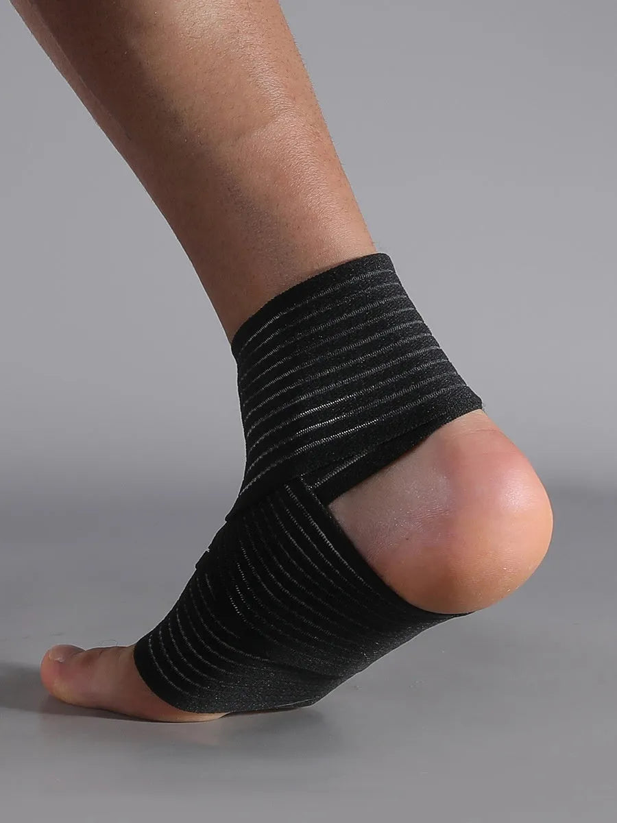 Adjustable black and khaki sports ankle support bandage for running and fitness