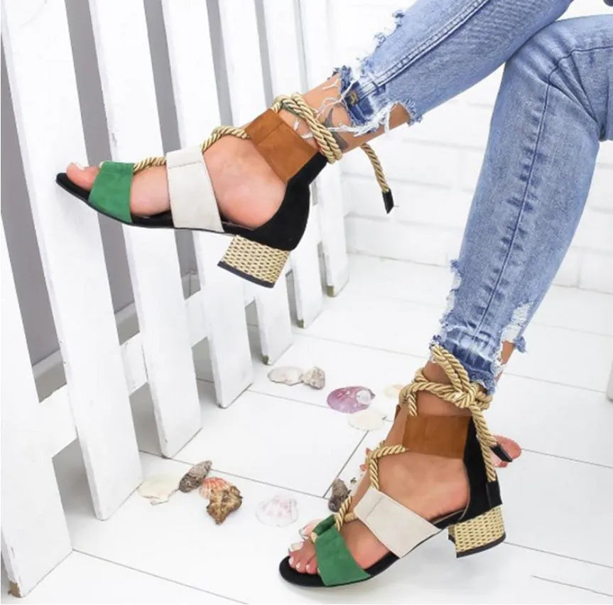 Women's round head sandals with thick heel, suede upper, and fish mouth toe in multiple colours