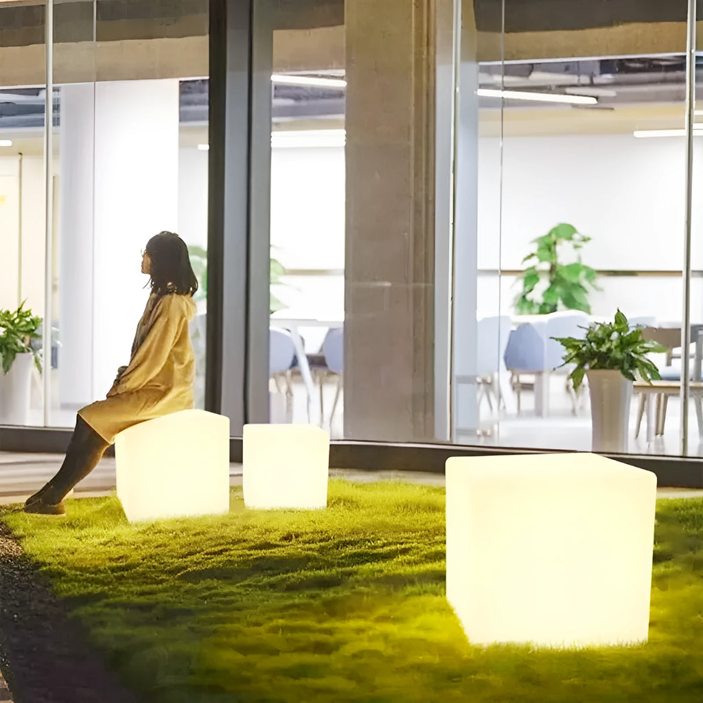 Modern square LED cube stool light for outdoor garden decoration with waterproof construction
