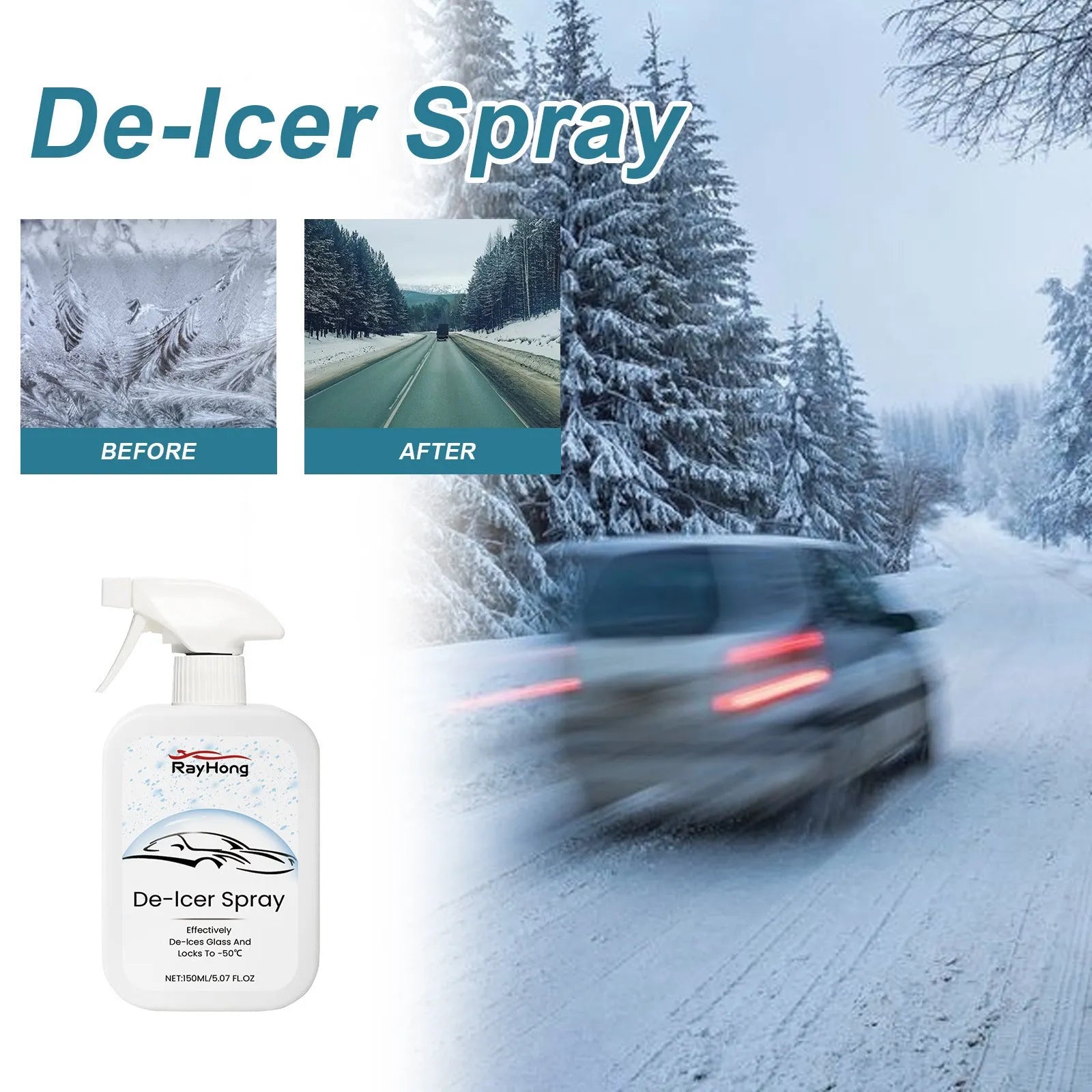 150ml car windscreen de-icer spray bottle for frost and ice removal