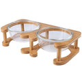 Clear glass cat bowl with 14.7cm diameter and 480ml capacity on stainless steel stand