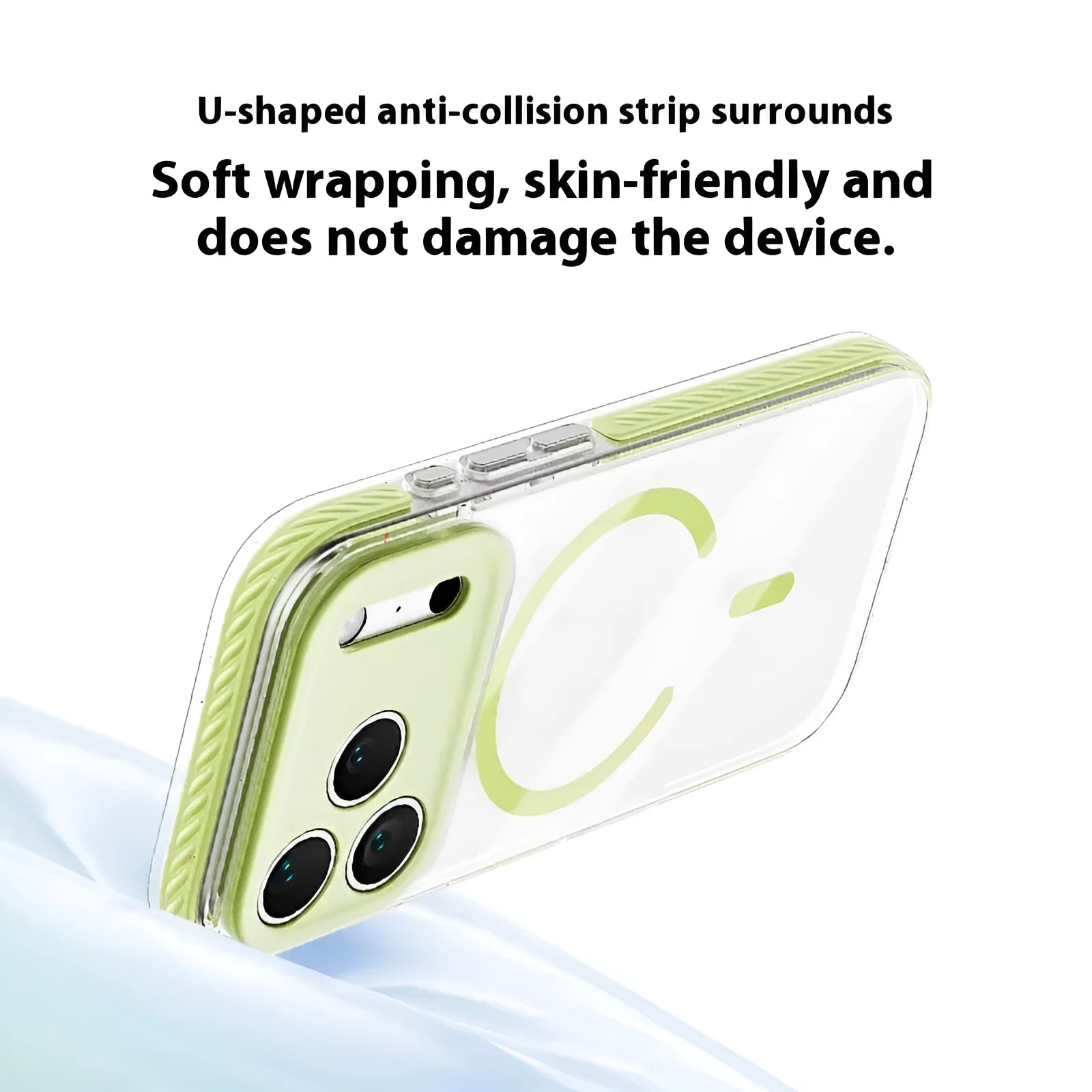 Transparent magnetic iPhone protective case in candy green colour showing front and back view