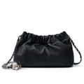 Women's soft cowhide leather crossbody bag in dumpling shape with a single strap.