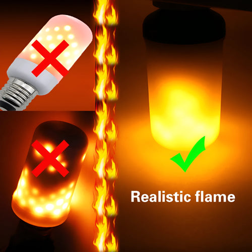 Atmosphere decorative flame effect LED lamp showing flickering fire emulation light