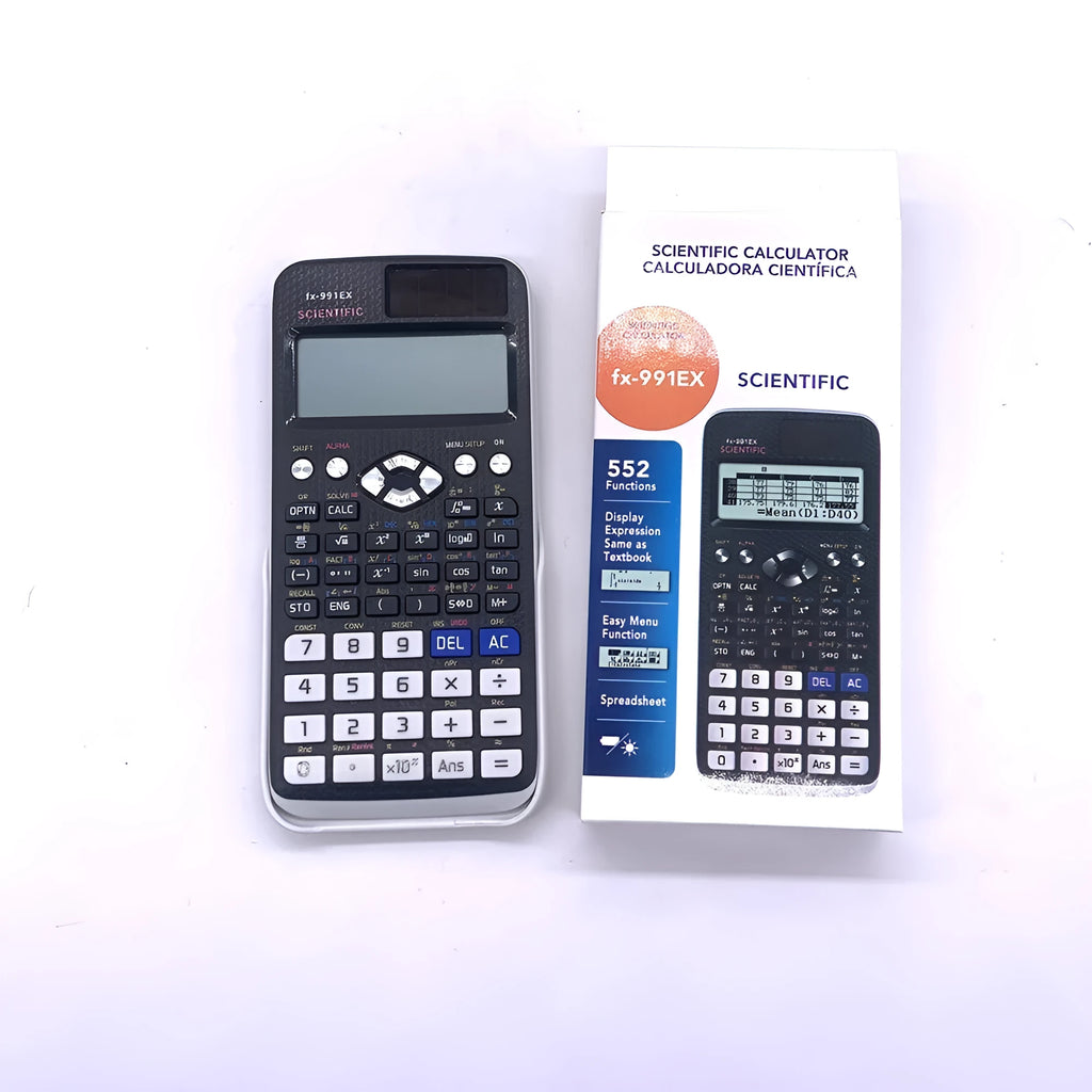 Multi functional 991EX scientific calculator for complex statistics, ABS body, 160g weight, black colour with button layout