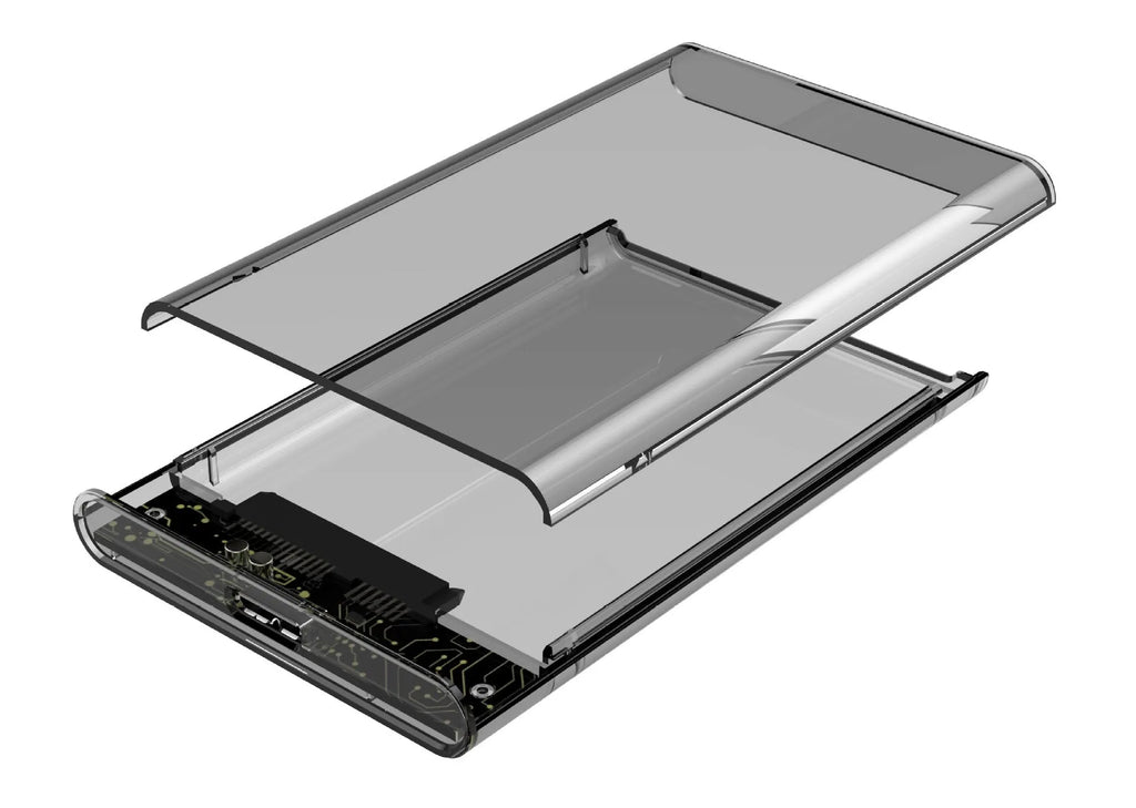 Transparent PC hard disk box for 2.5-inch SATA HDD, gray finish, USB 3.0 interface, external drive enclosure
