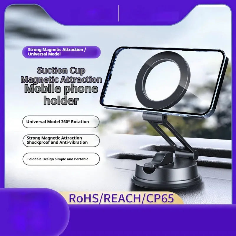 Black H154 car magnetic phone holder with suction cup mounted on a car windscreen