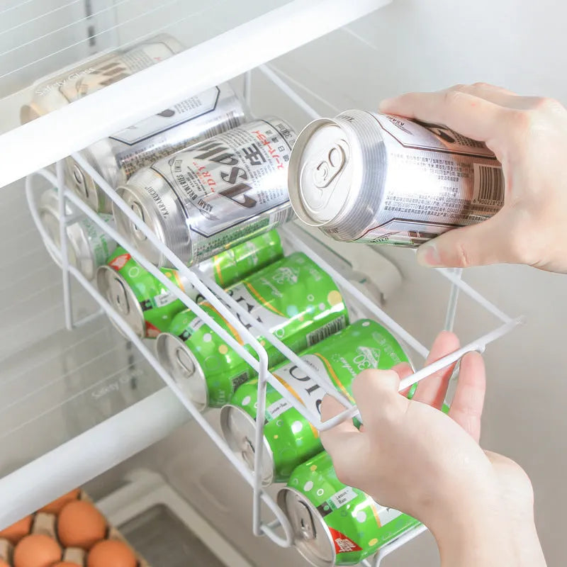 Double-layer iron Cans Coke kitchen storage rack in picture colour, 28x18x14cm, on a desktop