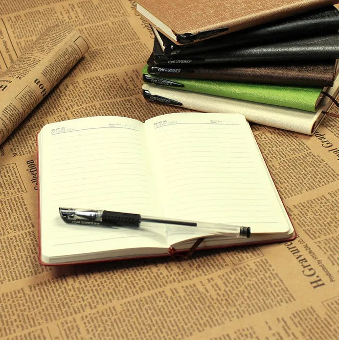 A6 soft PU leather notebook with pen slot, 100 pages, forest paper, available in seven colours